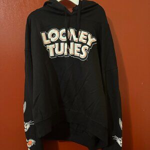 Looney Tunes Women's Black Hoodie Sweater Small Bugs Bunny Daffy Duck Cotton Pol